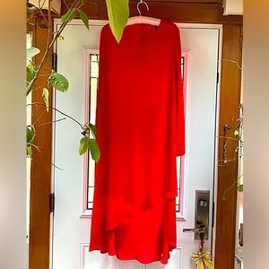 Elegant Red Long Sleeve Midi Dress